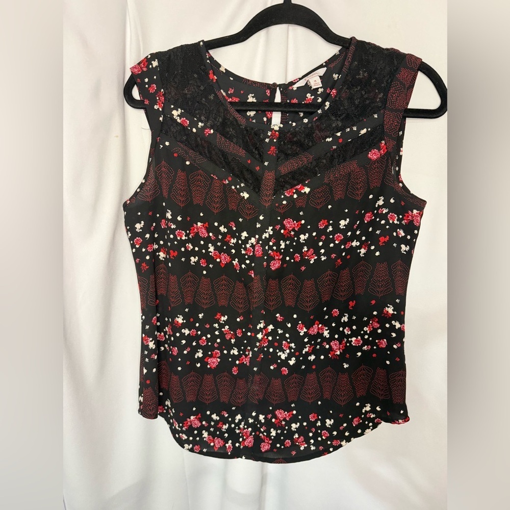 Candie's Black Floral Lace Trim Sleeveless Camisole